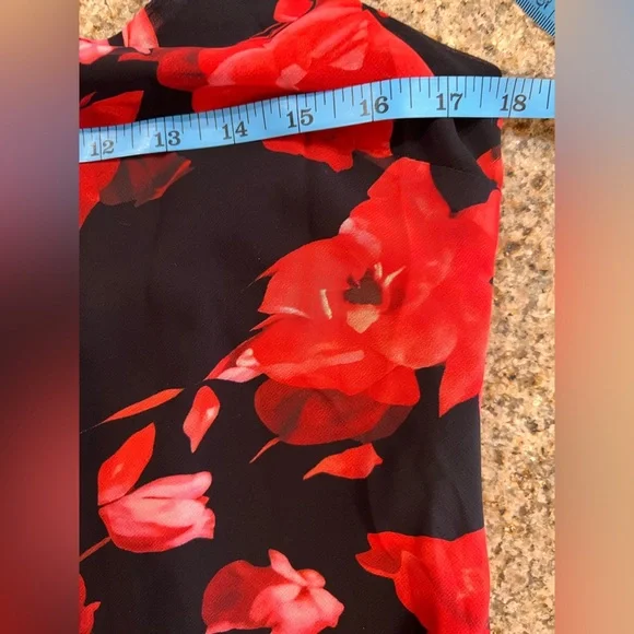 COMMENSE Red Floral Slip Midi Dress NWT Size L Side Zip - Picture 4 of 9